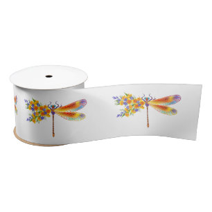 Yellow Flower Dragonfly Satin Ribbon