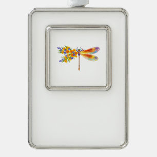 Yellow Flower Dragonfly Silver Plated Framed Ornament