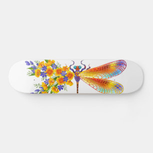 Yellow Flower Dragonfly Skateboard