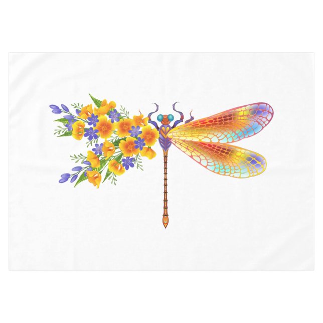 Yellow Flower Dragonfly Tablecloth (Front (Horizontal))