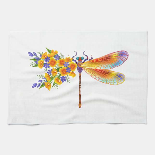 Yellow Flower Dragonfly Tea Towel (Horizontal)