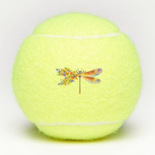 Yellow Flower Dragonfly Tennis Balls