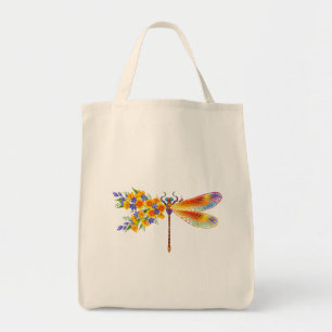 Yellow Flower Dragonfly Tote Bag