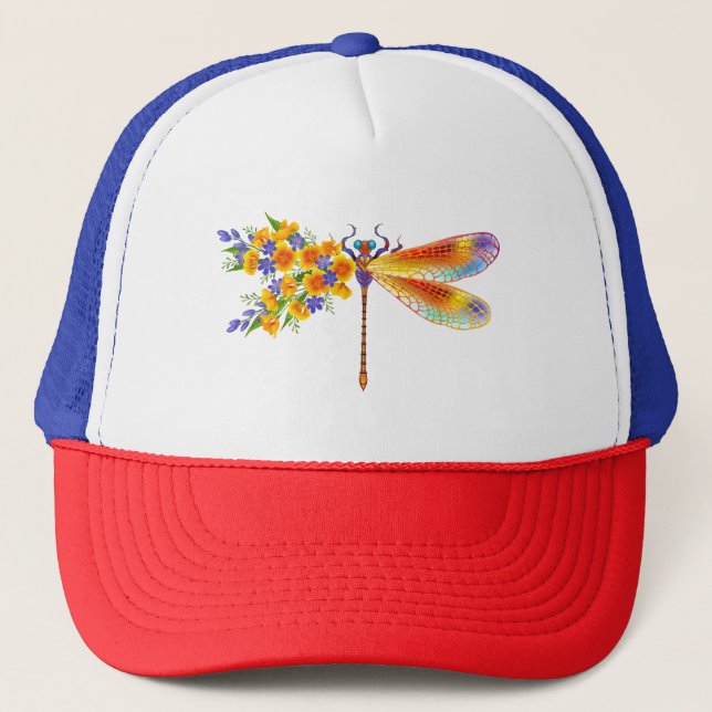 Yellow Flower Dragonfly Trucker Hat (Front)