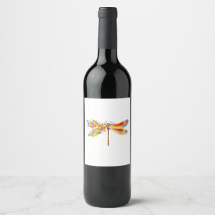 Yellow Flower Dragonfly Wine Label