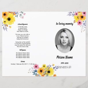YELLOW FLOWER   Funeral Program Template