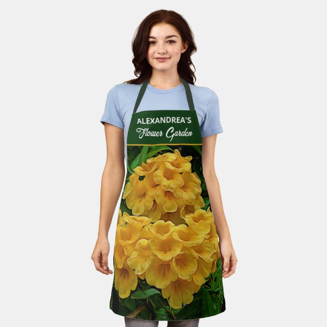 Yellow Flower Garden Tropical Floral Personalise Apron (Worn)