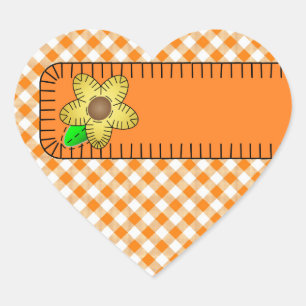 Yellow Flower Gingham Background Heart Sticker