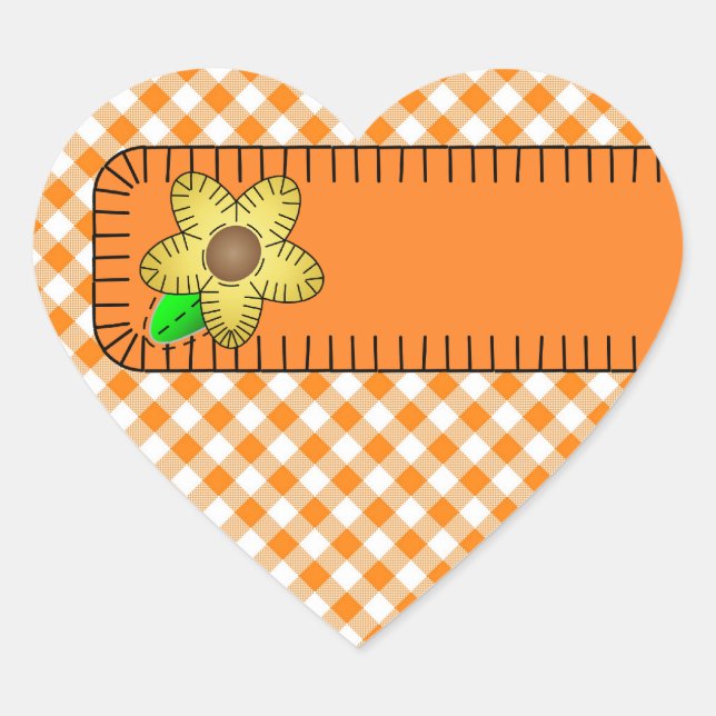 Yellow Flower  Gingham Background Heart Sticker (Front)