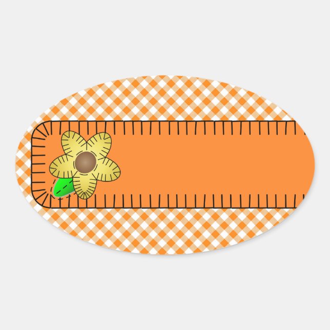 Yellow Flower Gingham Background Oval Sticker (Front)