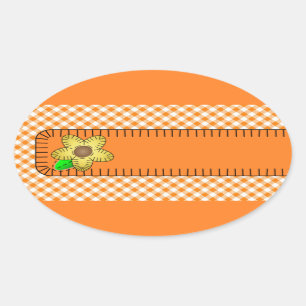 Yellow Flower Gingham Background Oval Sticker