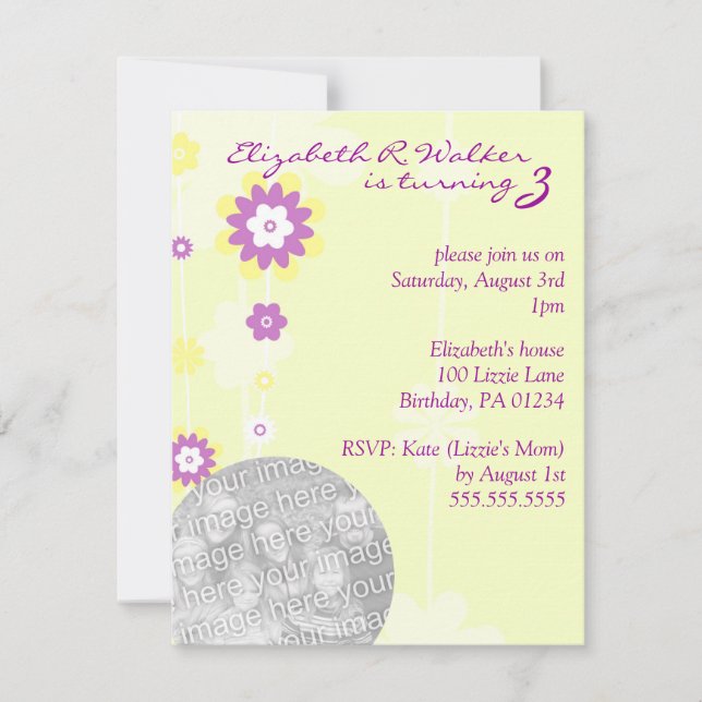 Yellow Flower Girl's Brithday Party Invitations (Front)