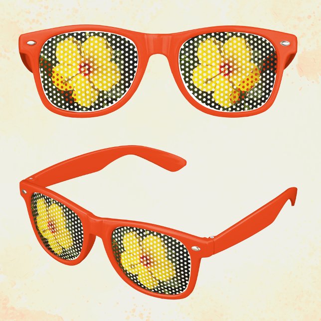 Yellow Flower Hibiscus Adult Party Retro Sunglasses (Yellow Flower Hibiscus Adult Party Shades)