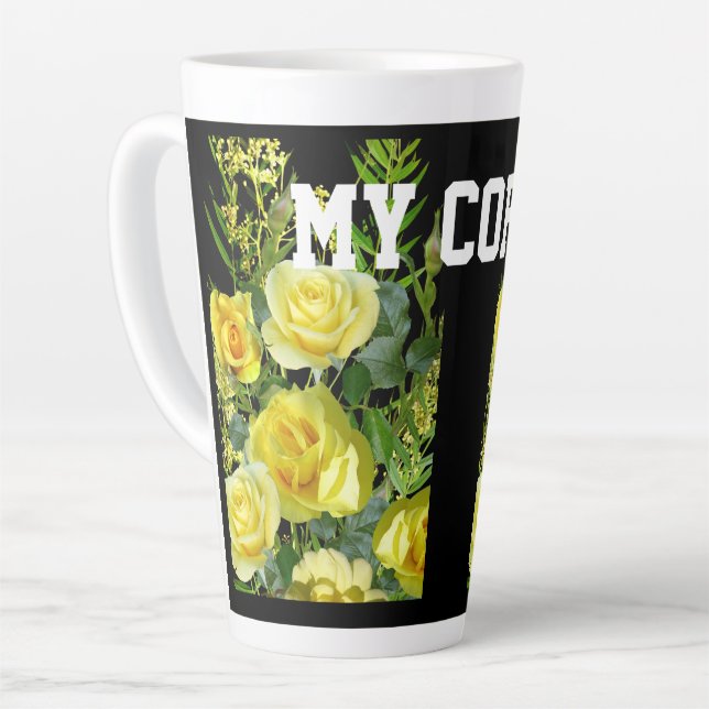 Yellow Flower Image My Coffee Text Latte Mug (Left Angle)