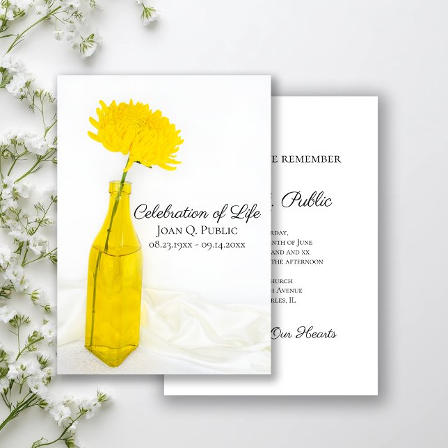 Yellow Flower in Vase Celebration of Life Memorial Invitation (Creator Uploaded)
