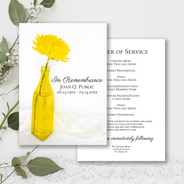 Yellow Flower in Vase Funeral Memorial Service Program (Creator Uploaded)