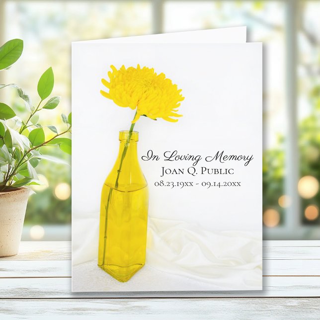 Yellow Flower in Vase Funeral Memorial Sympathy Thank You Card (Creator Uploaded)