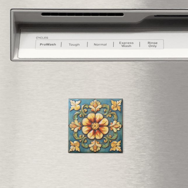 Yellow Flower Italian Tile Magnet (In Situ (Dishwasher))