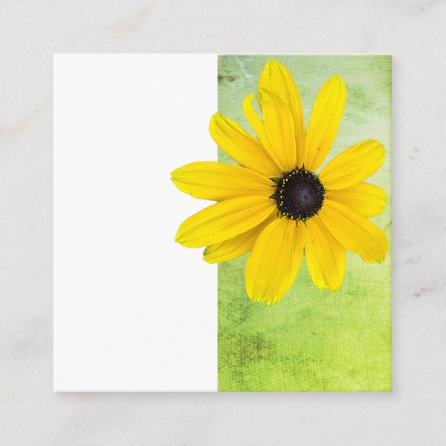 yellow  flower lime  green and white minimalist  square business card (Front)