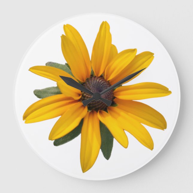 Yellow Flower Modern Simple Black Eyed Susan Large Clock (Front)