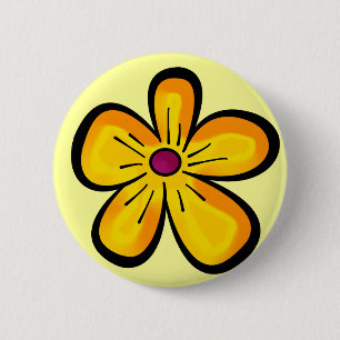 Yellow flower motif 6 cm round badge