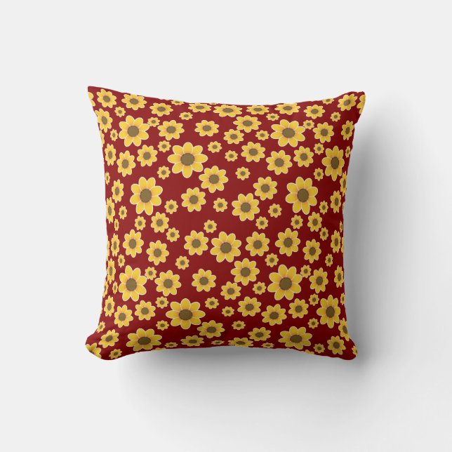 Yellow Flower Motif | Yellow Daisy Pattern Cushion (Front)