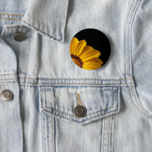 Yellow flower on  black background 6 cm round badge