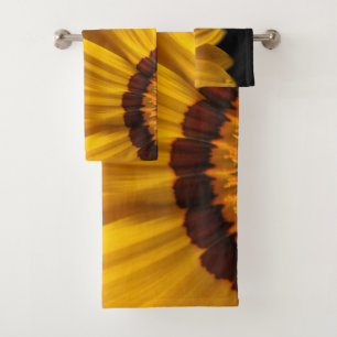 Yellow flower on black background bath towel set