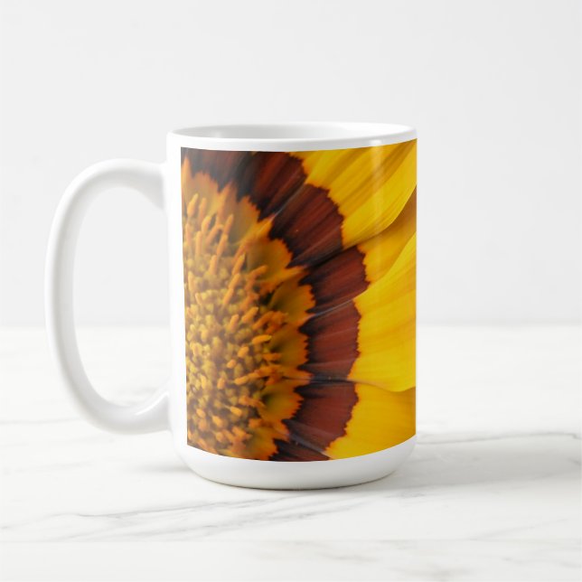 Yellow flower on  black background coffee mug (Left)
