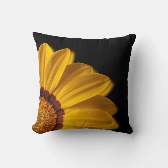 Yellow flower on  black background cushion (Front)
