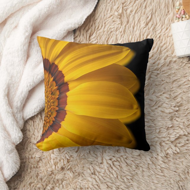 Yellow flower on  black background cushion (Blanket)