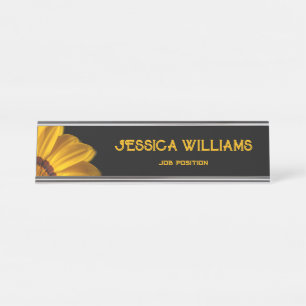 Yellow flower on black background desk name plate