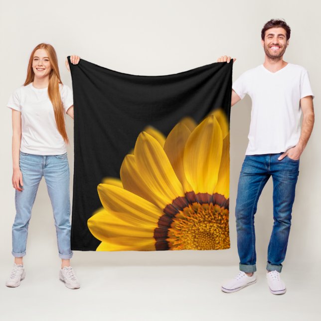 Yellow flower on  black background fleece blanket (In Situ)
