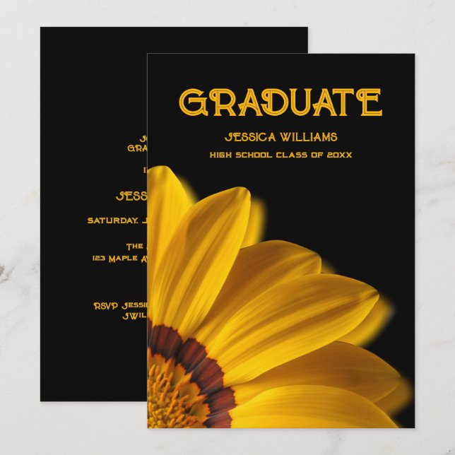 Yellow flower on  black background invitation (Front/Back)