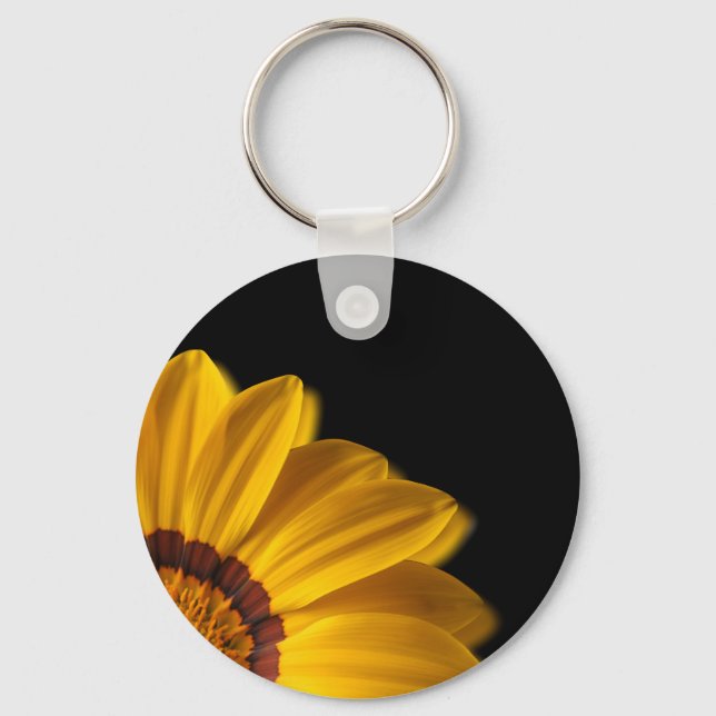 Yellow flower on  black background key ring (Front)