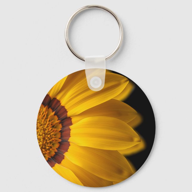 Yellow flower on  black background key ring (Front)