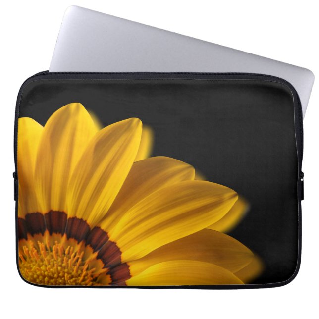 Yellow flower on  black background laptop sleeve (Front)