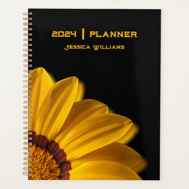 Yellow flower on  black background planner (Front)