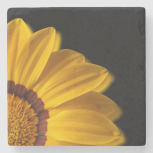 Yellow flower on black background stone coaster