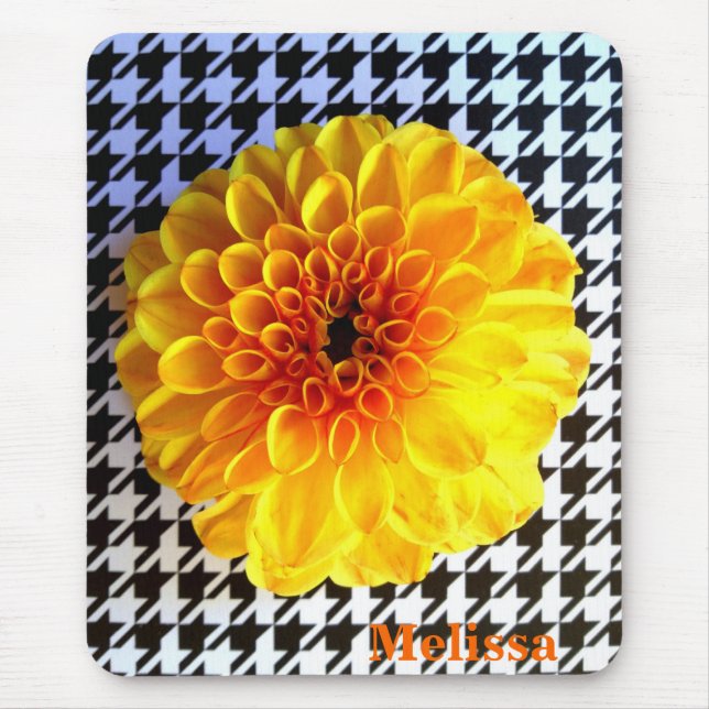yellow flower on houndstooth mousepad (Front)
