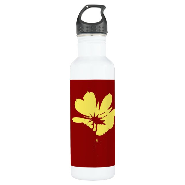 Yellow Flower on Red Background - Fine art 710 Ml Water Bottle (Front)