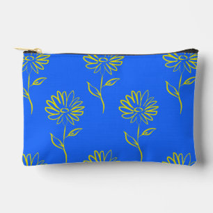Yellow Flower Outline In A Blue Background Accessory Pouch