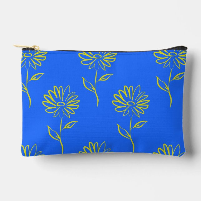 Yellow Flower Outline In A Blue Background Accessory Pouch (Front)