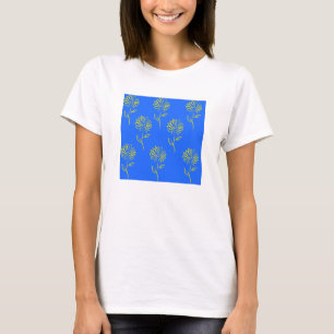 Yellow Flower Outline In A Blue Background T-Shirt