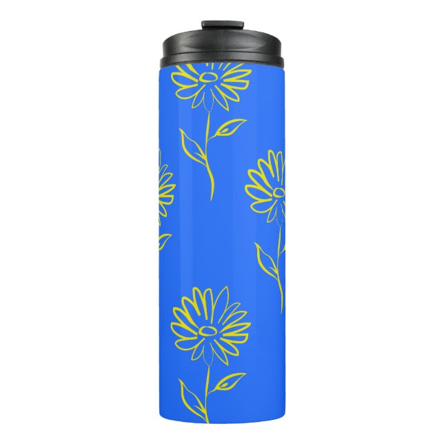 Yellow Flower Outline In A Blue Background Thermal Tumbler (Front)
