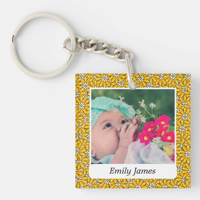Yellow Flower Pattern Custom Photo Personalised Key Ring (Front)