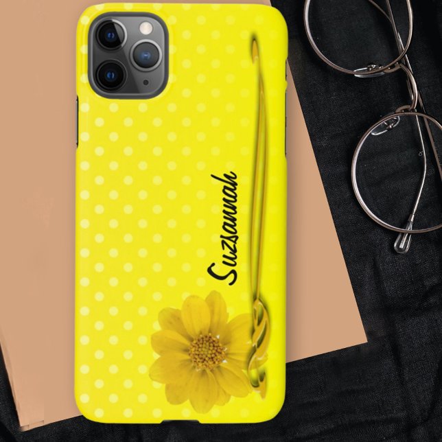 Yellow Flower Photo Scroll Polka Dot Personalised  iPhone Case (Creator Uploaded)
