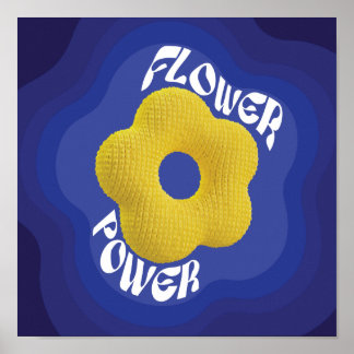 Yellow Flower Power Art Poster with Blue Gradient 