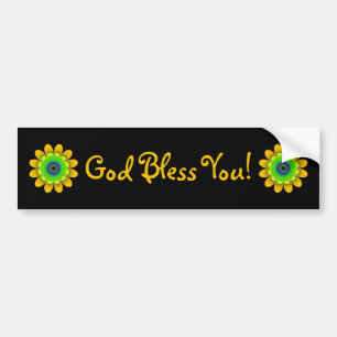 Yellow Flower Power God Bless You Bumper Sticker