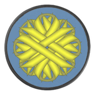 Yellow Flower Ribbon by Kenneth Yoncich Hockey Puck
